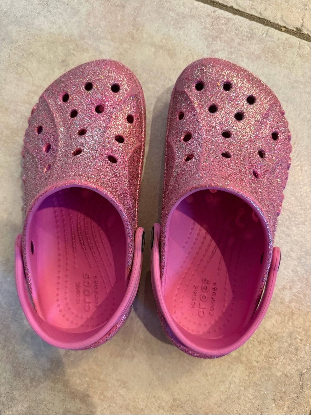 CROCS Kids' Glitter Classic Clog in Sparkle Pink